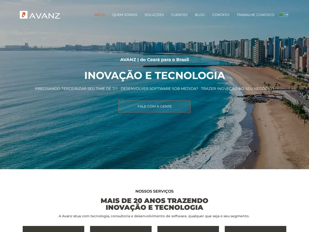 Página inicial do site de Avanz Comunicação Digital