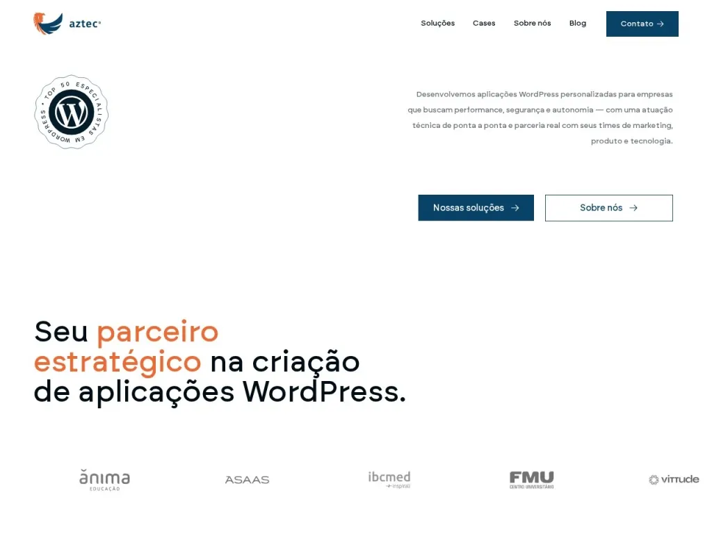 Página inicial do site de Aztec Online Solutions