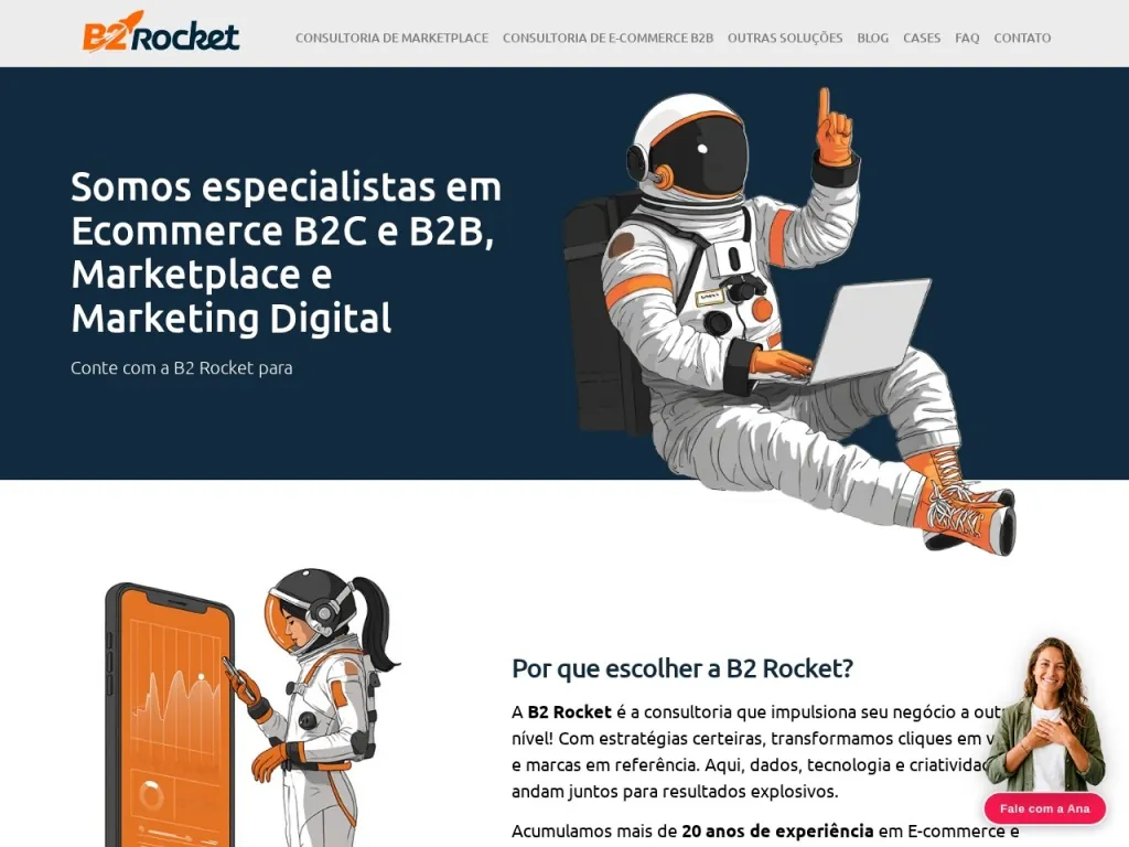 Página inicial do site de B2 Rocket