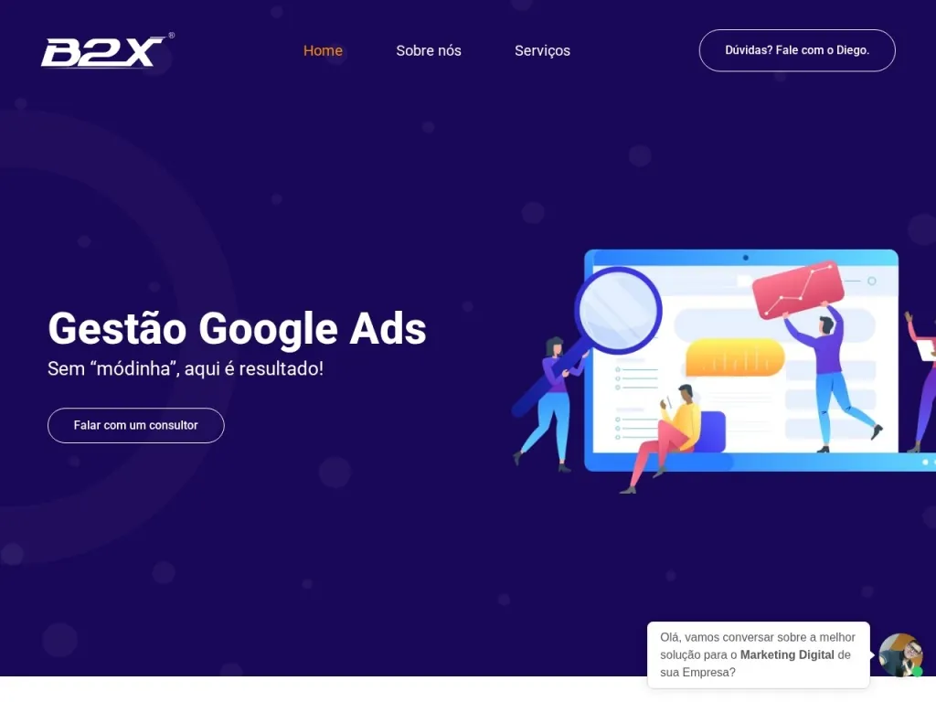Página inicial do site de B2X Soluções