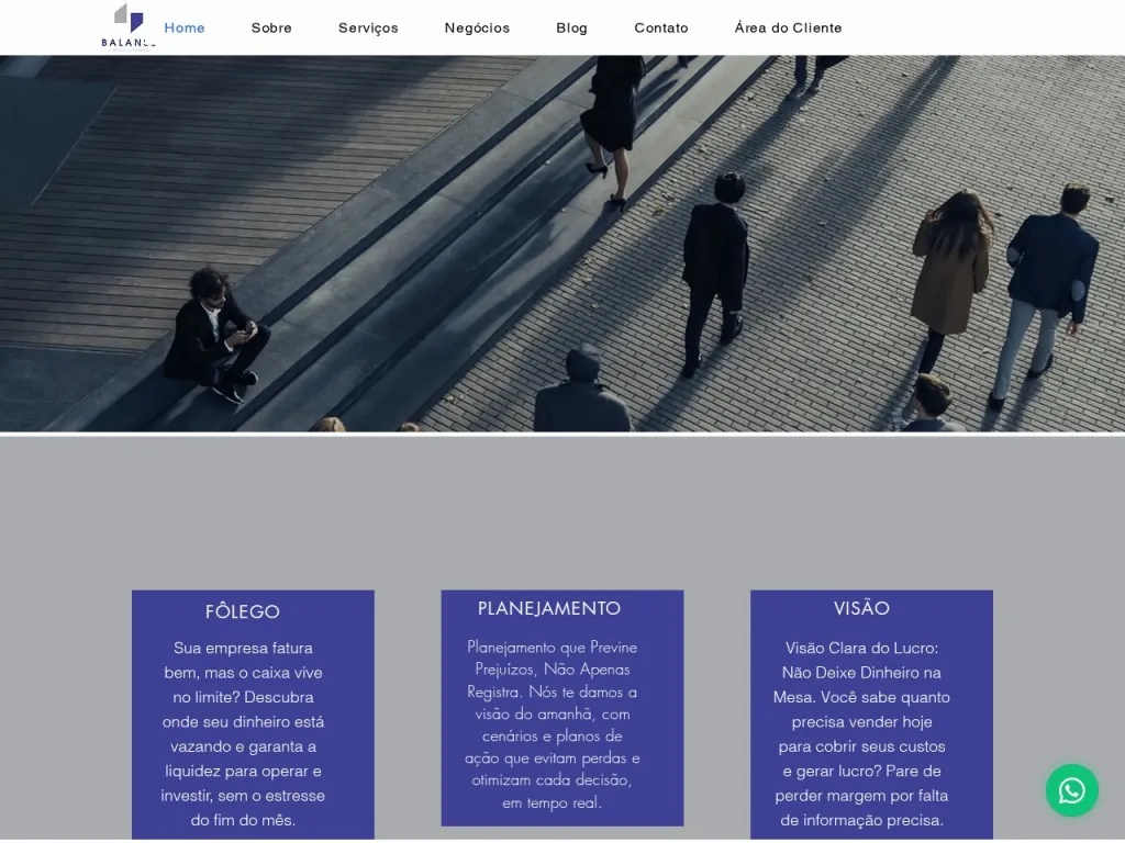 Página inicial do site de Balanse Consultoria e Assessoria Financeira