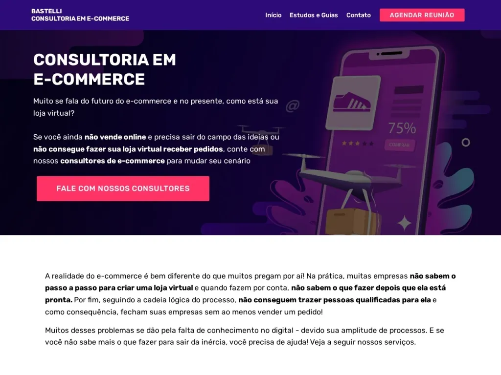 Página inicial do site de Bastelli Consultoria em E-commerce e Performance