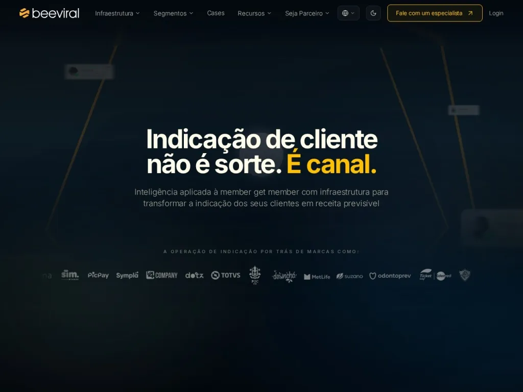 Página inicial do site de Beeviral