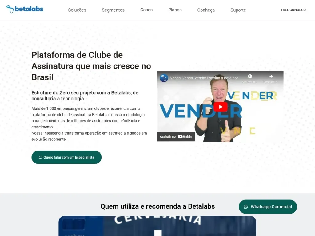 Página inicial do site de Betalabs
