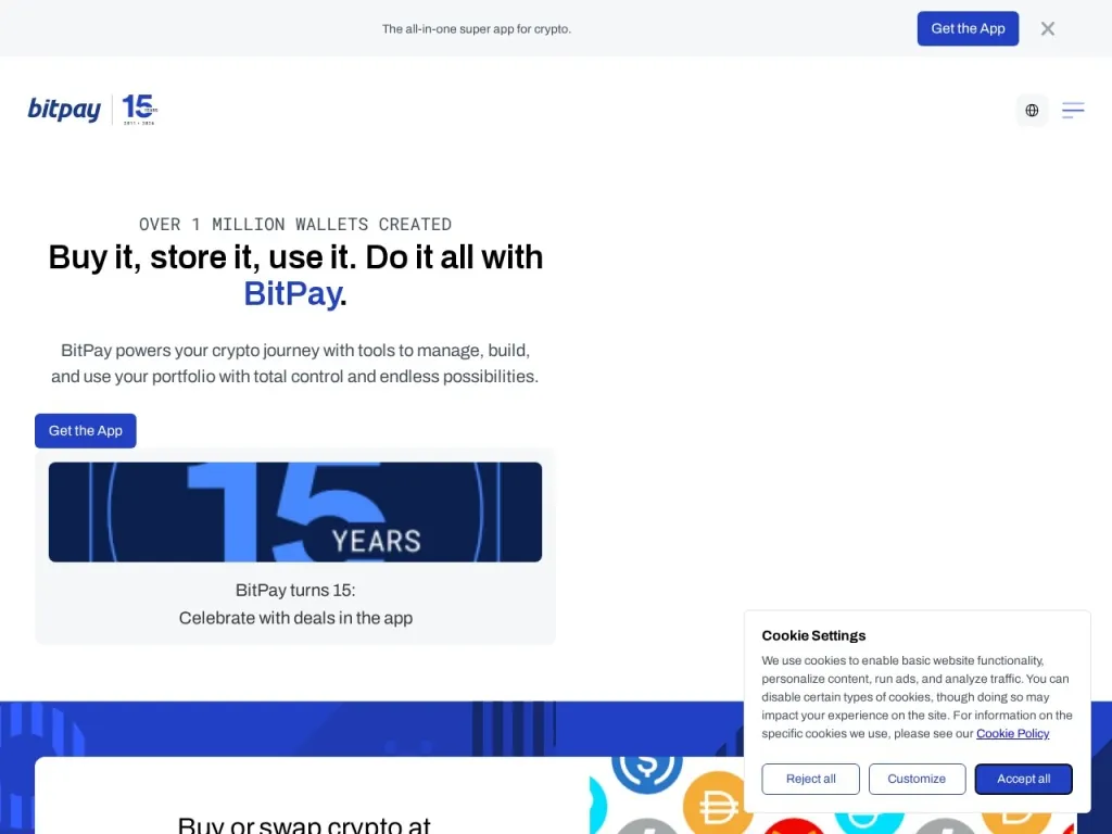 Página inicial do site de BitPay
