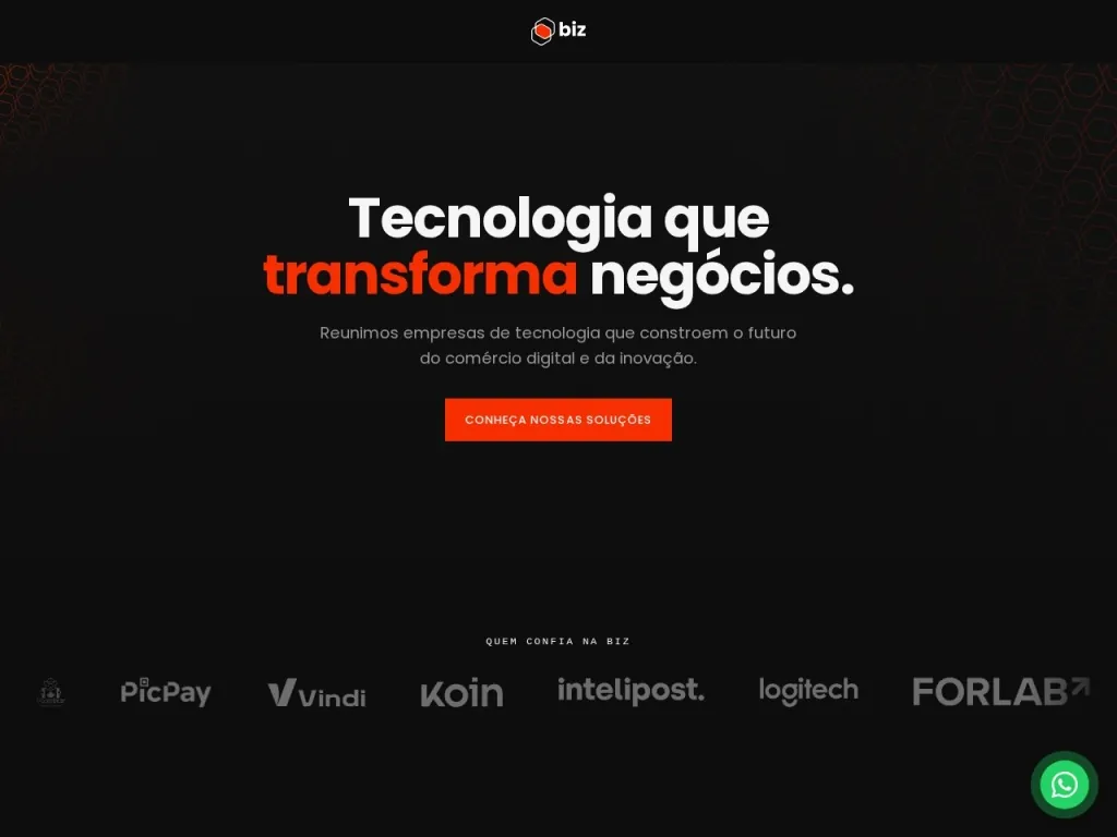Página inicial do site de BizCommerce