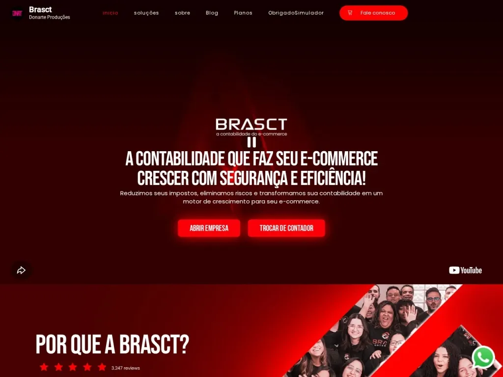 Página inicial do site de Brasct Contabilidade