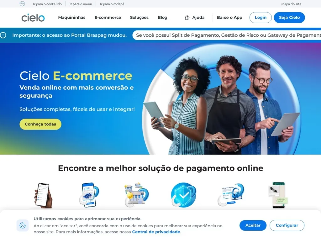 Página inicial do site de Braspag
