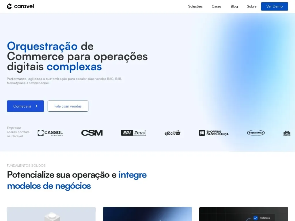 Página inicial do site de Caravel