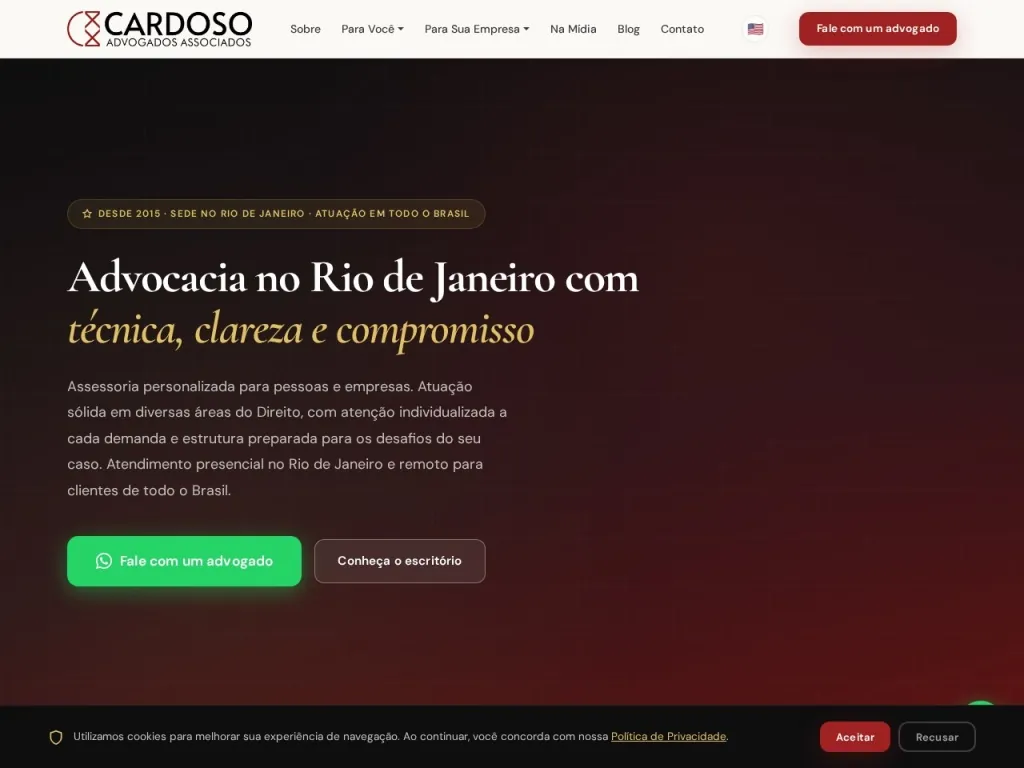 Página inicial do site de Cardoso & Advogados Associados