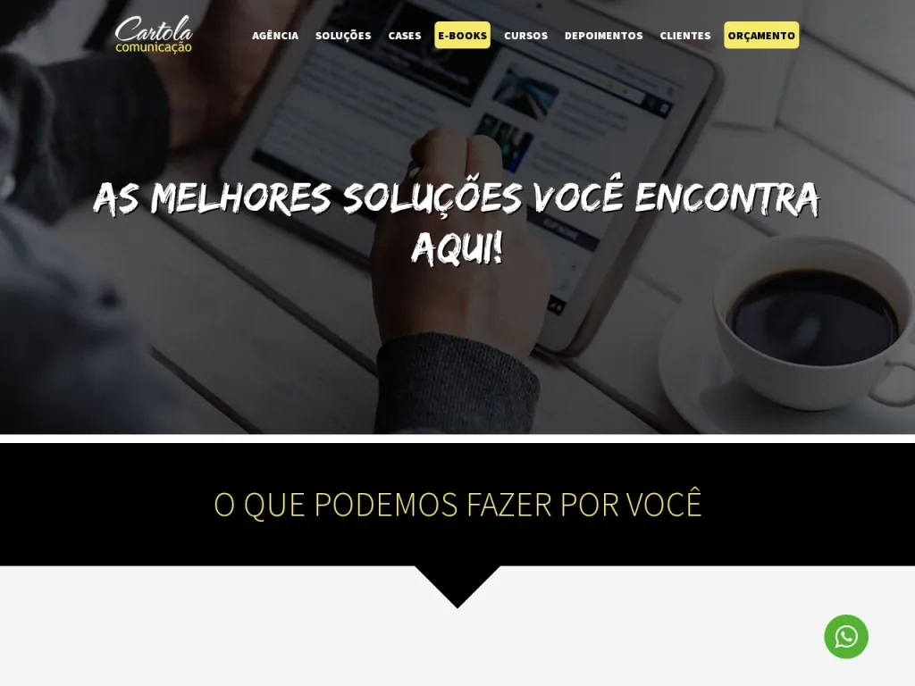 Página inicial do site de Cartola Comunicação
