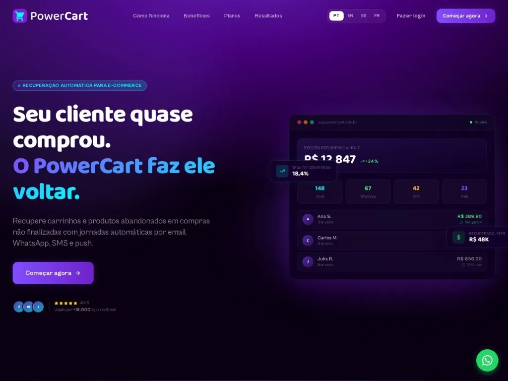 Página inicial do site de CartStack
