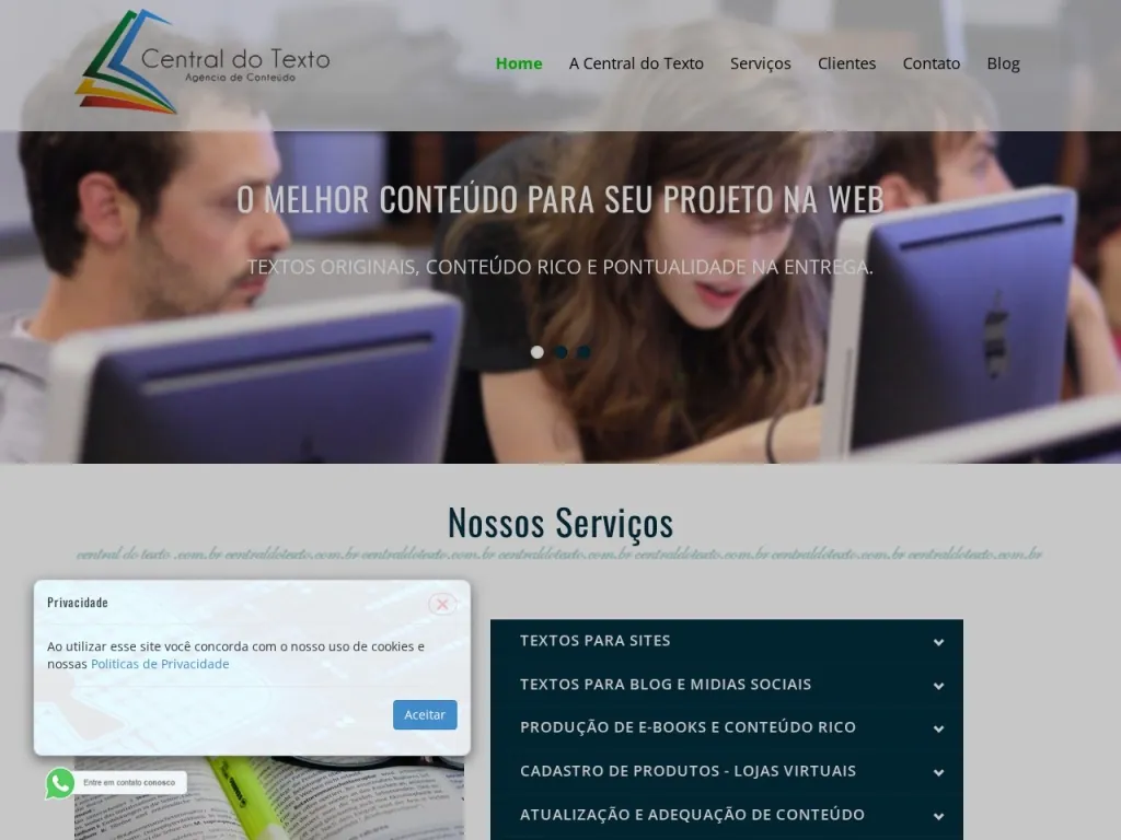 Página inicial do site de CENTRAL DO TEXTO
