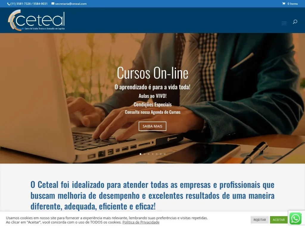 Página inicial do site de Ceteal
