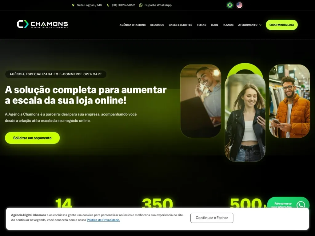 Página inicial do site de Chamons