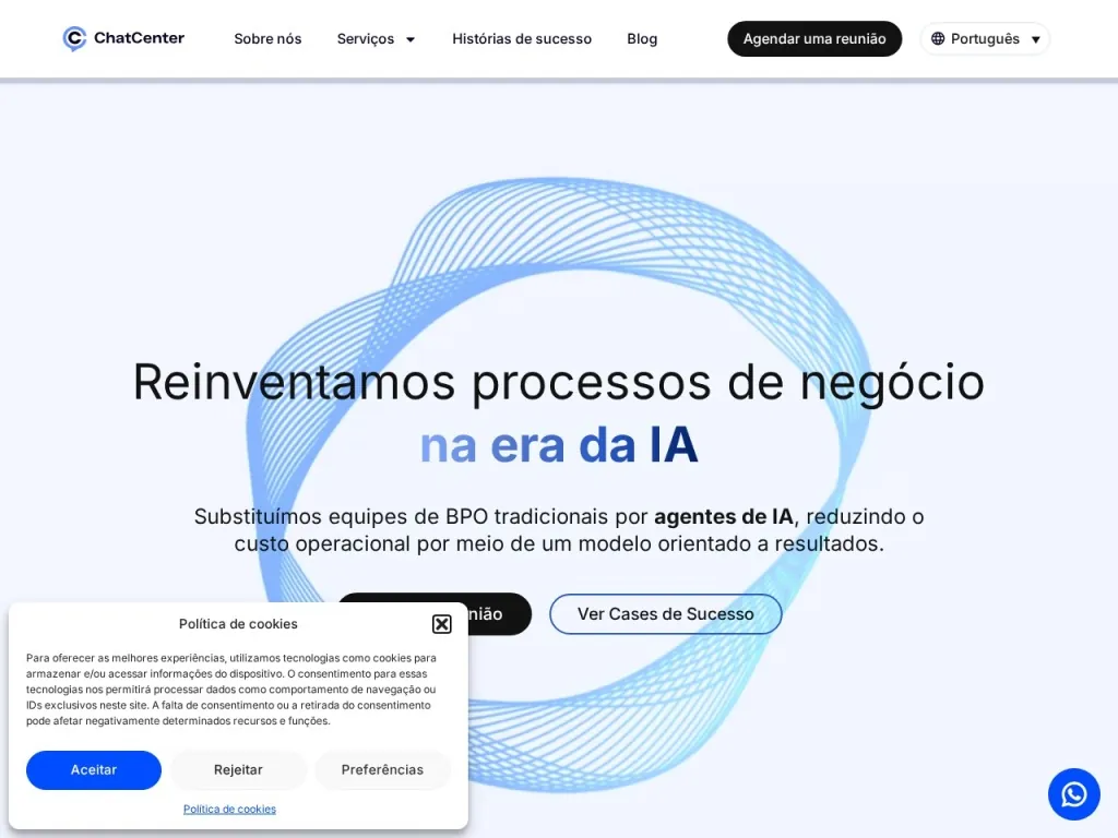Página inicial do site de Chat Center Network