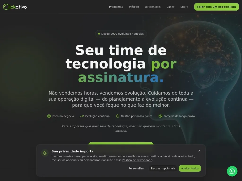 Página inicial do site de ClickAtivo