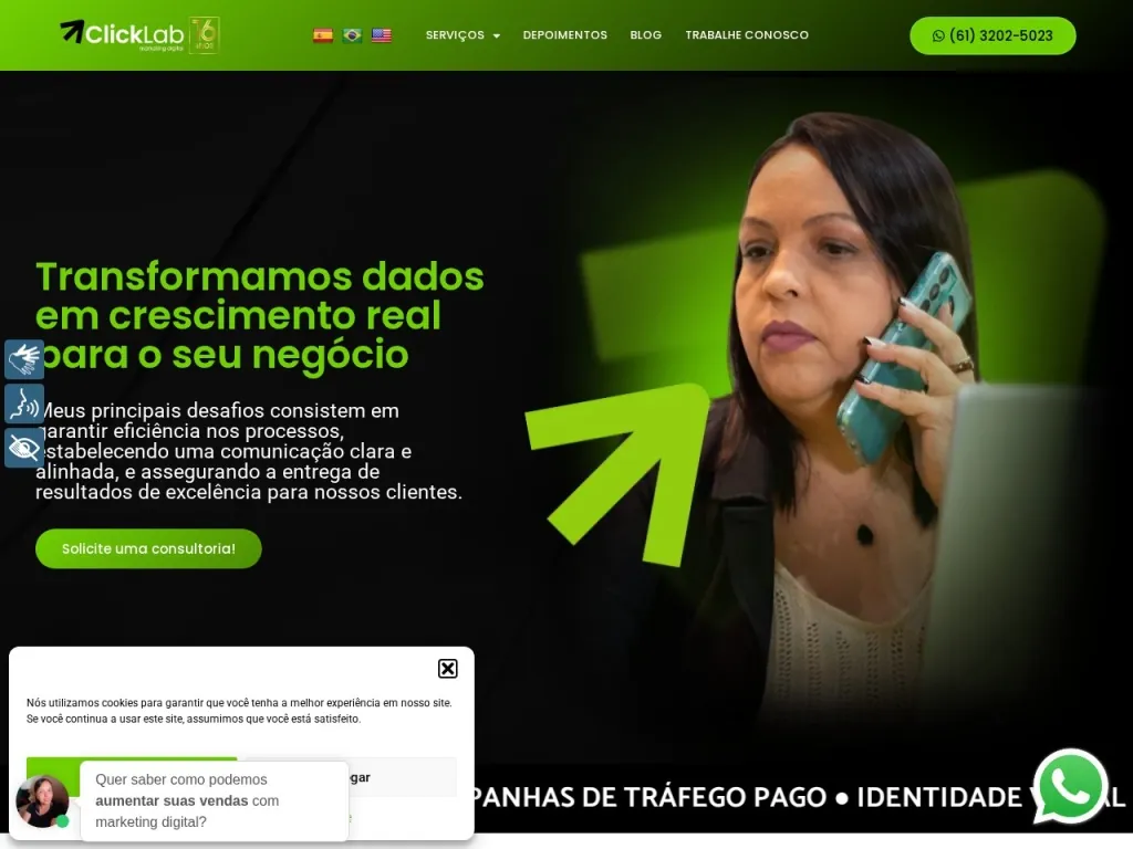 Página inicial do site de ClickLab