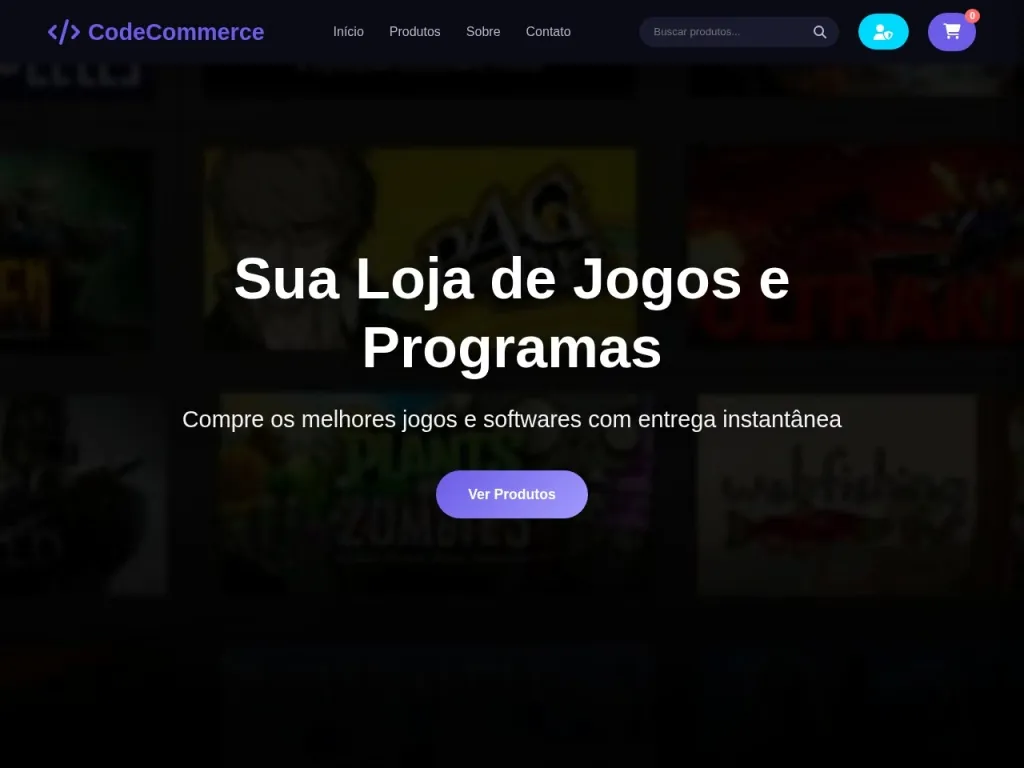 Página inicial do site de CodeCommerce