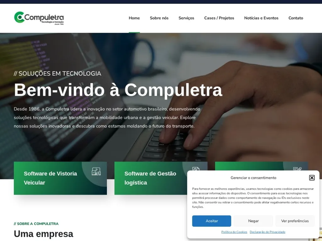 Página inicial do site de Compuletra