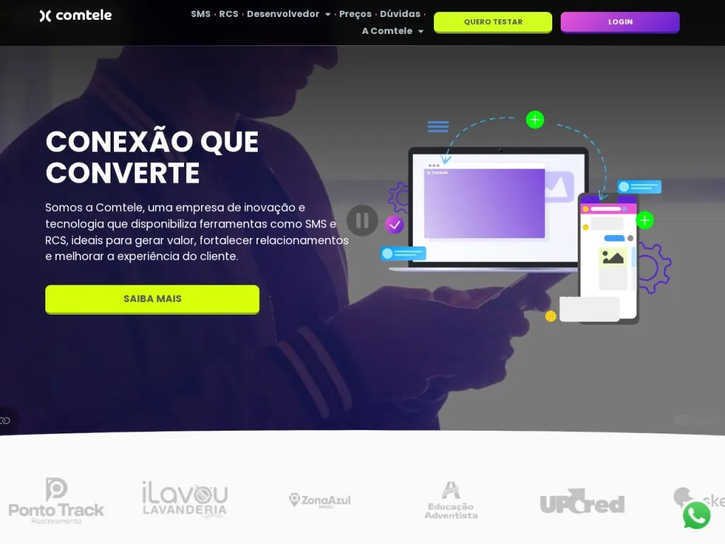 Página inicial do site de Comtele