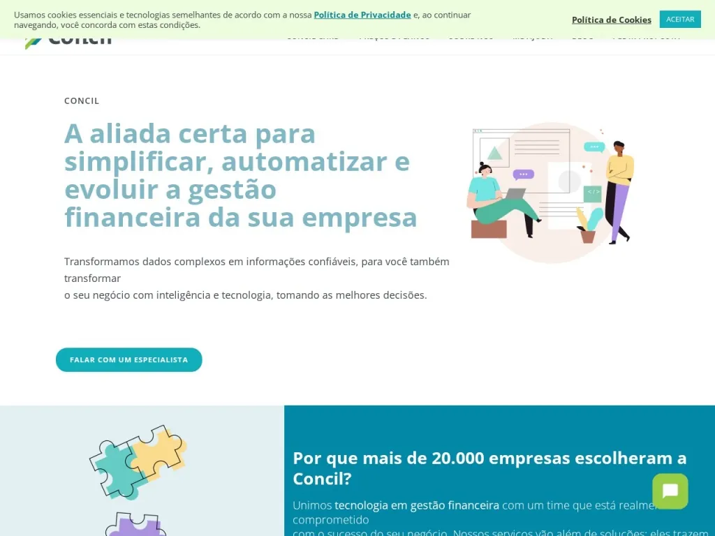 Página inicial do site de Concil