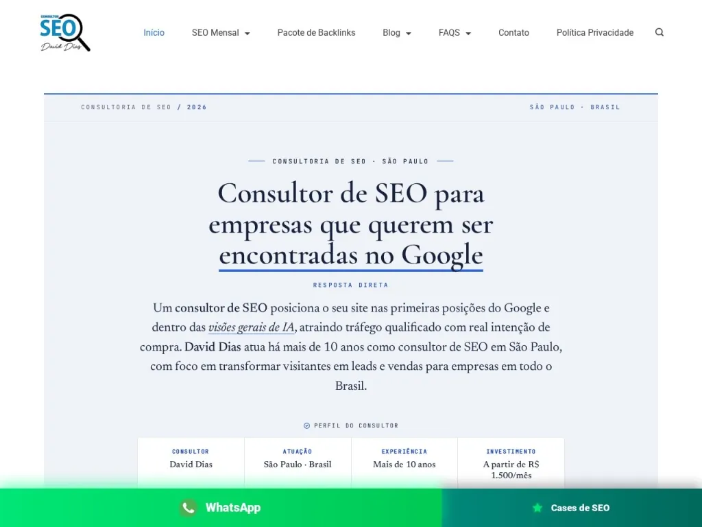 Página inicial do site de Consultorseo.biz