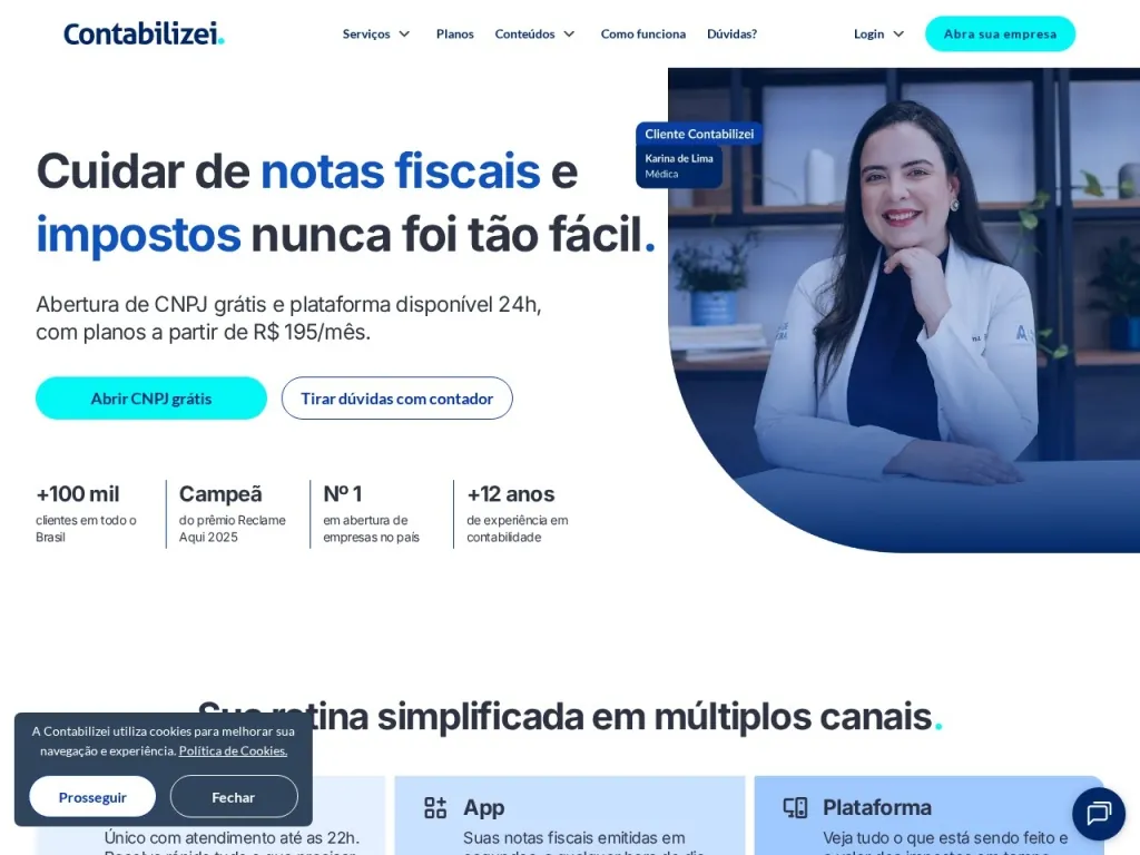 Página inicial do site de Contabilizei Contabilizei Online