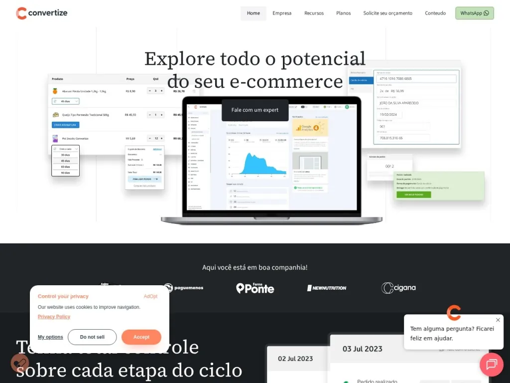 Página inicial do site de Convertize