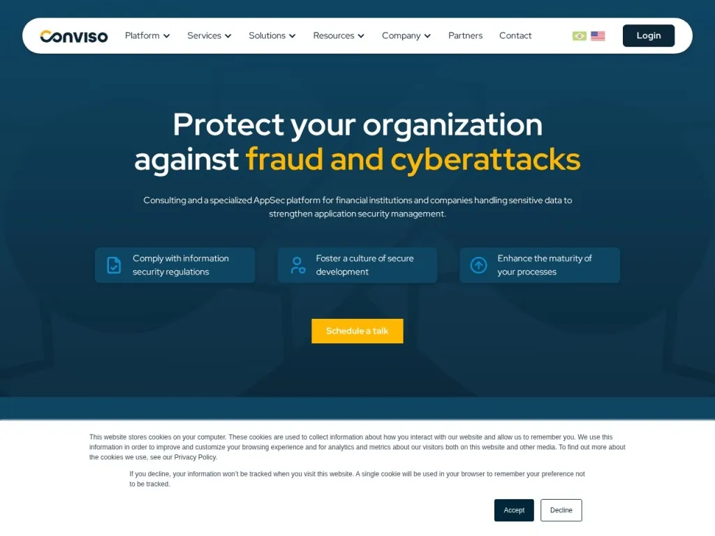 Página inicial do site de Conviso Application Security