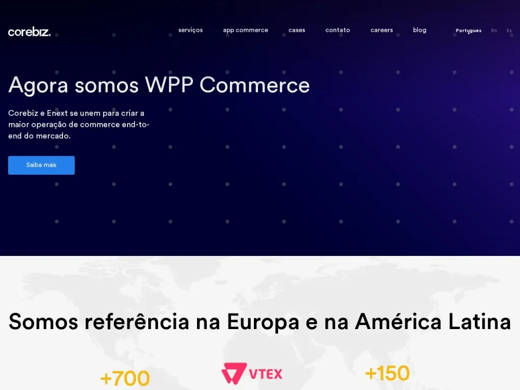 Página inicial do site de Corebiz