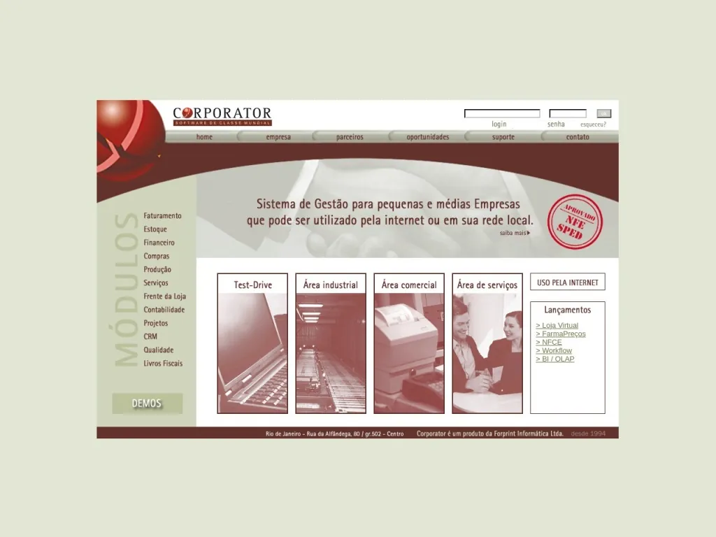 Página inicial do site de Corporator Servicos de Informatica