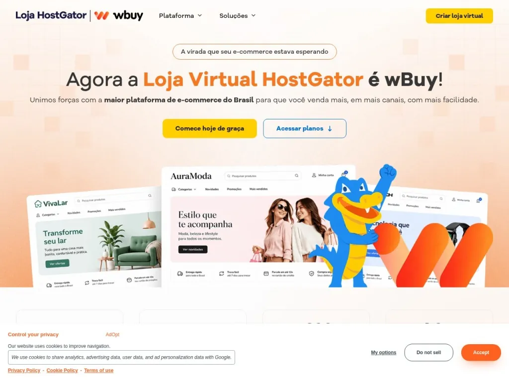 Página inicial do site de D Loja Virtual