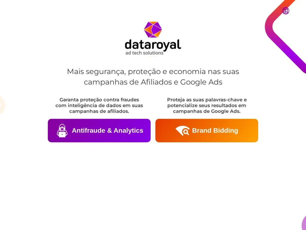 Página inicial do site de Data Royal