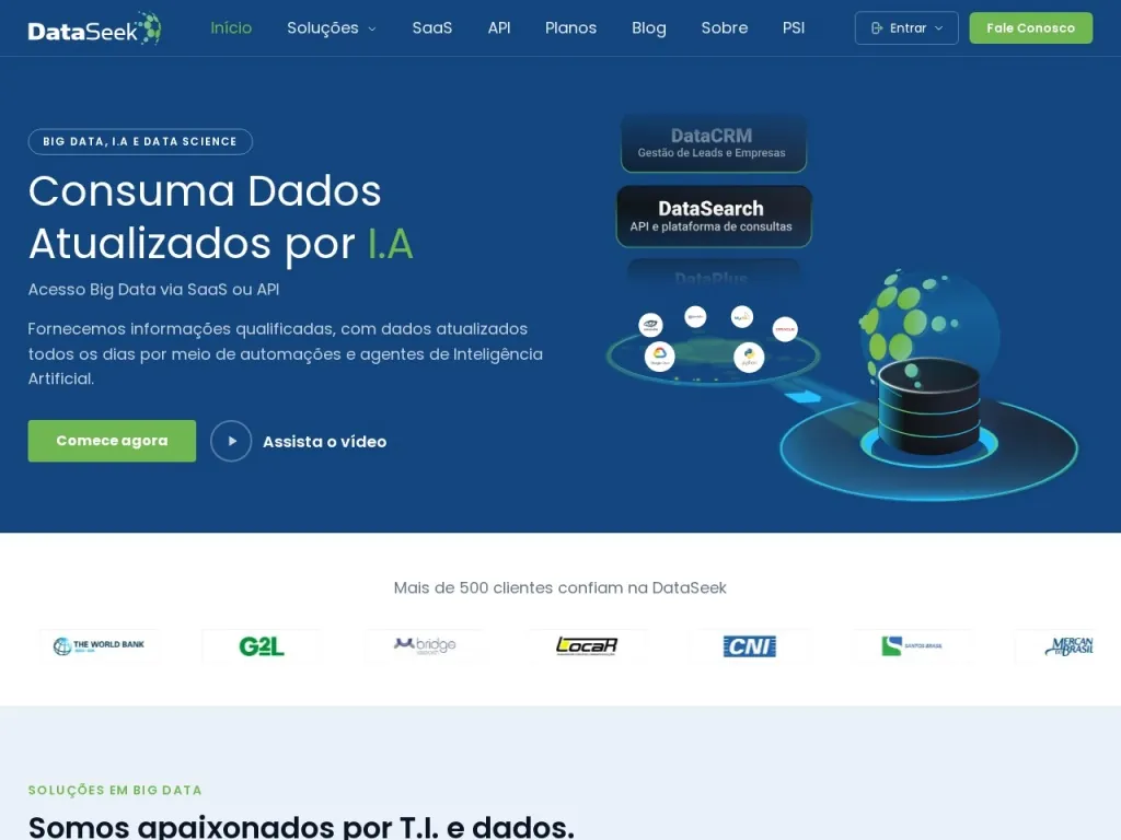 Página inicial do site de Dataseek