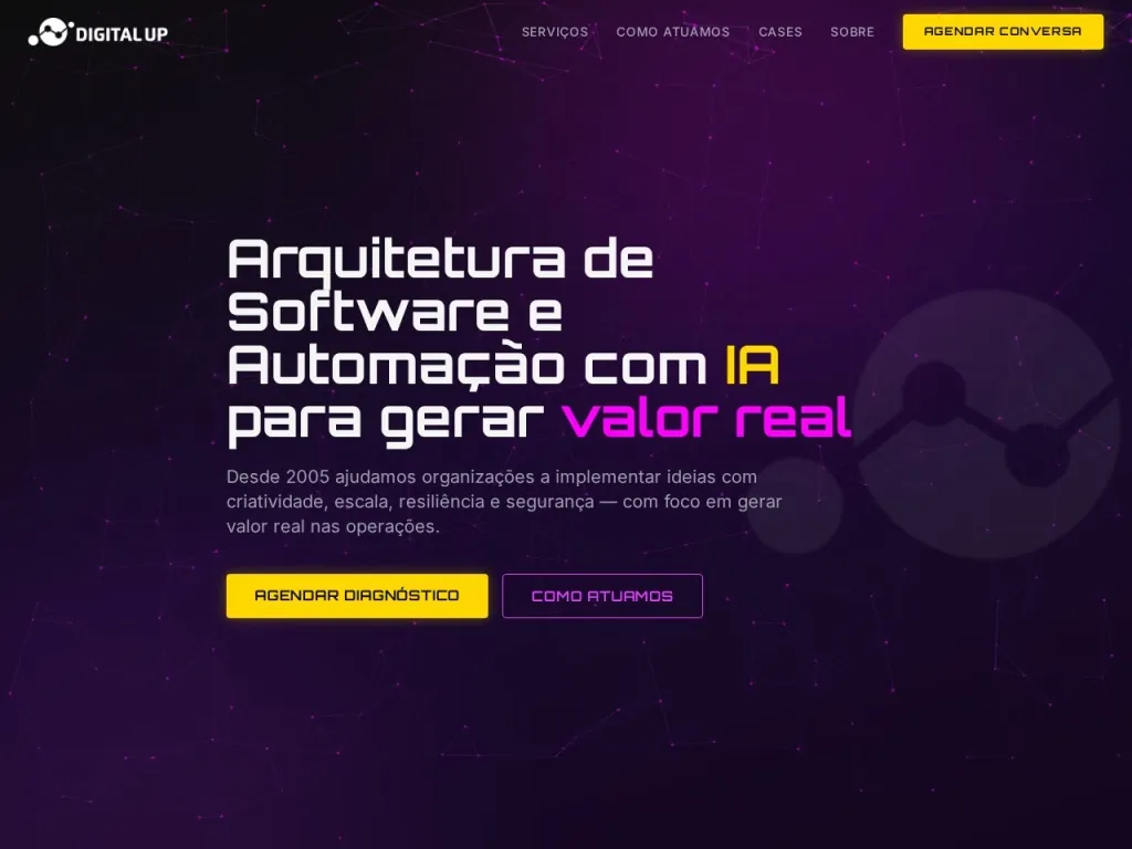 Página inicial do site de Digital UP
