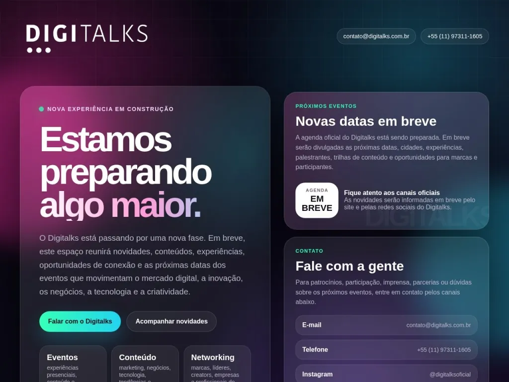 Página inicial do site de Digitalks