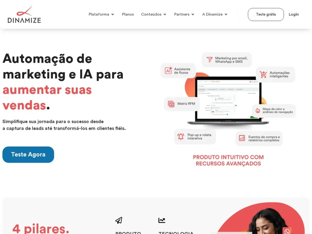 Página inicial do site de Dinamize
