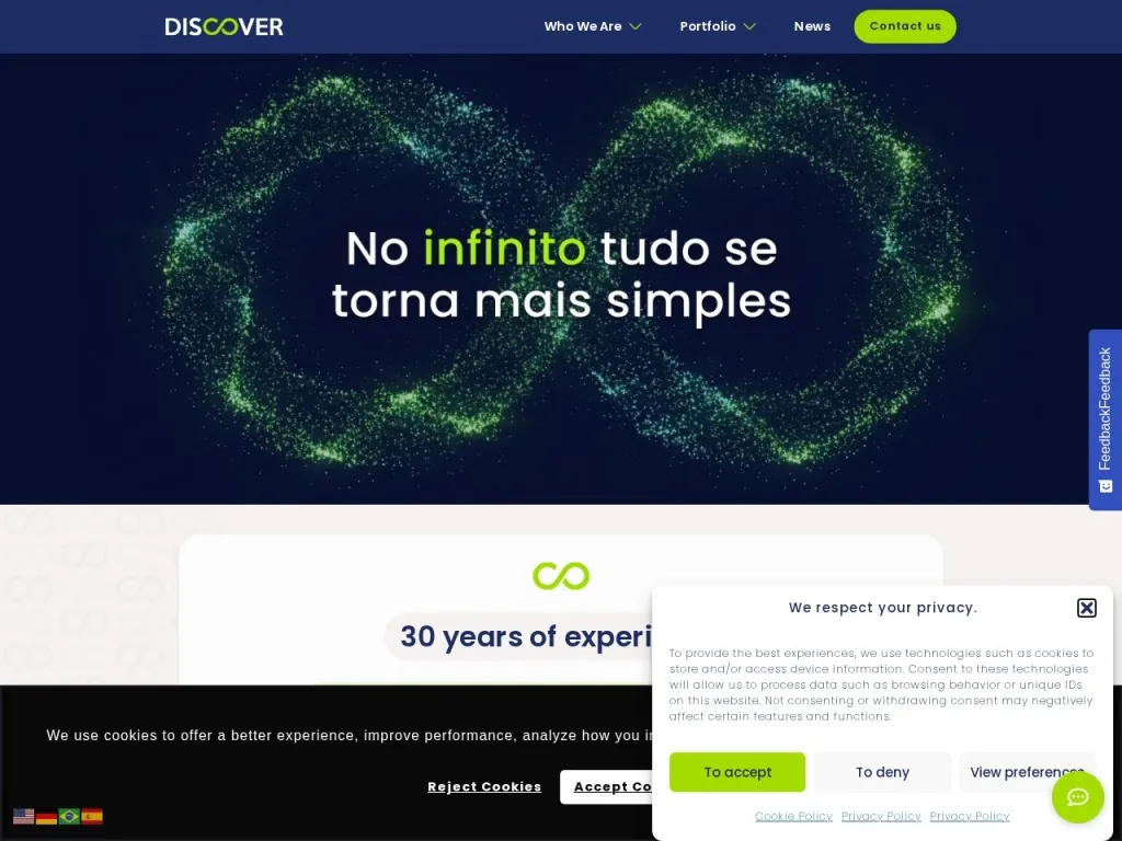 Página inicial do site de Discover
