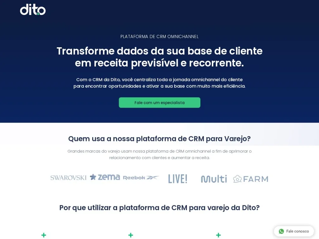 Página inicial do site de DITO