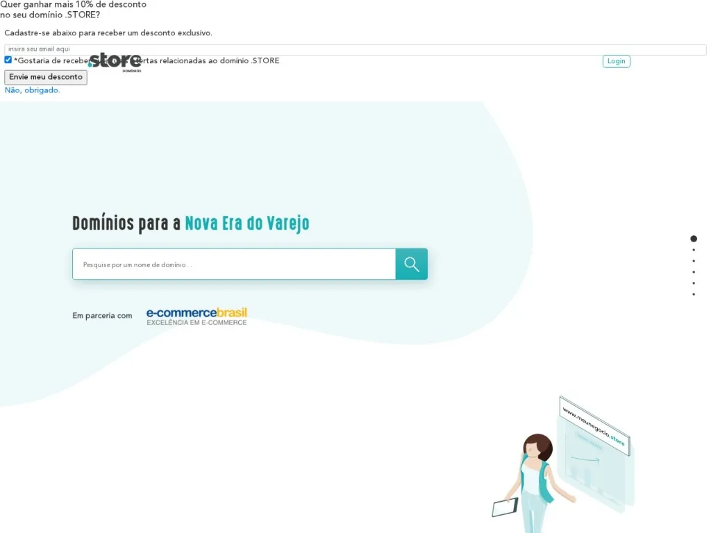 Página inicial do site de Domínios .STORE