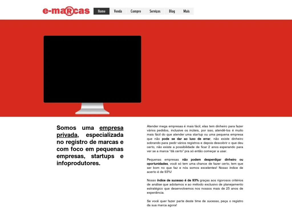 Página inicial do site de E-Marcas