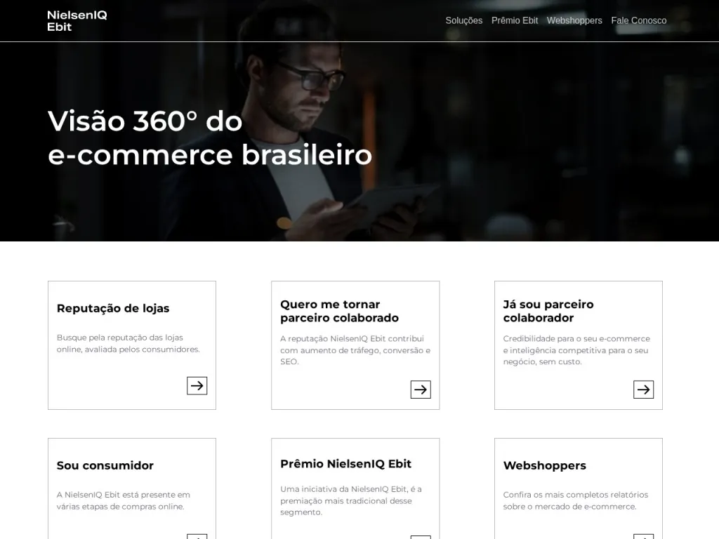 Página inicial do site de Ebit