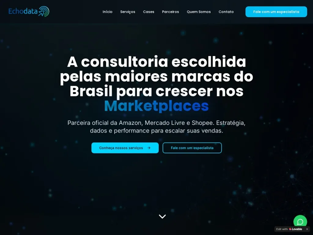 Página inicial do site de Echodata Vendas Online