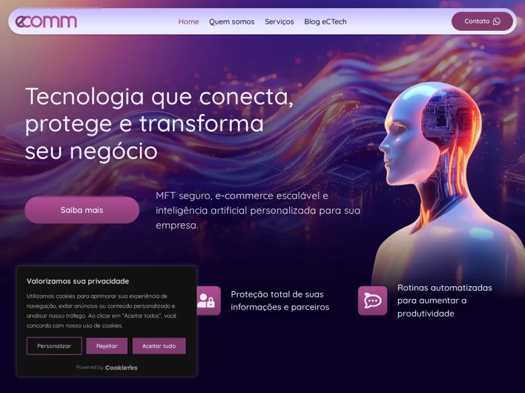Página inicial do site de eComm Web Services