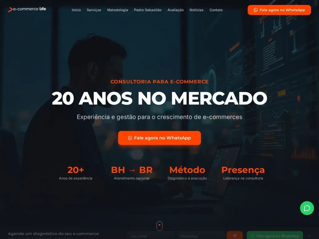 Página inicial do site de Ecommerce Life