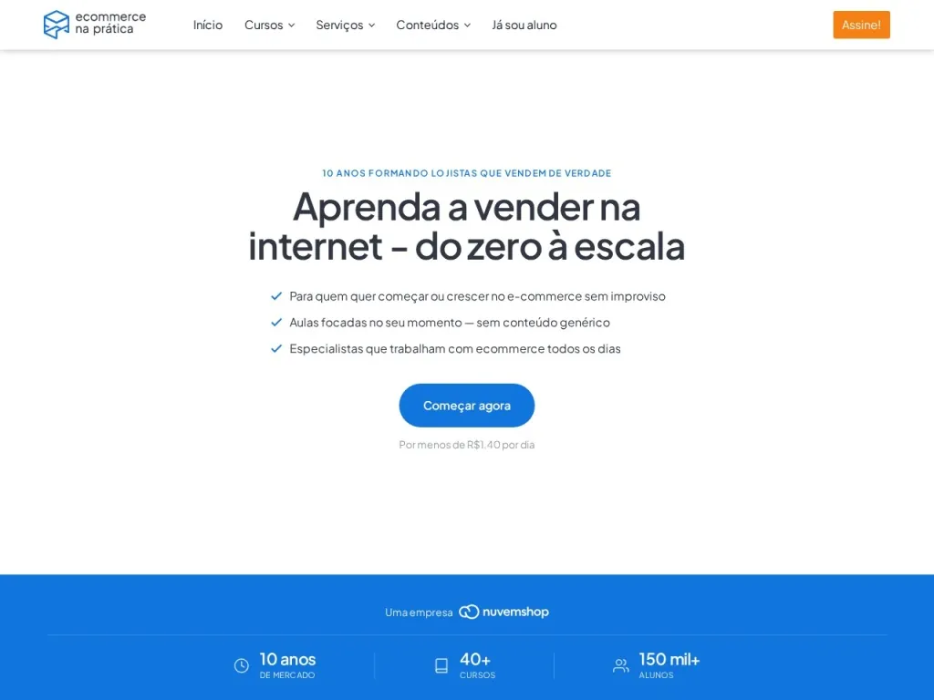 Página inicial do site de Ecommerce na Prática
