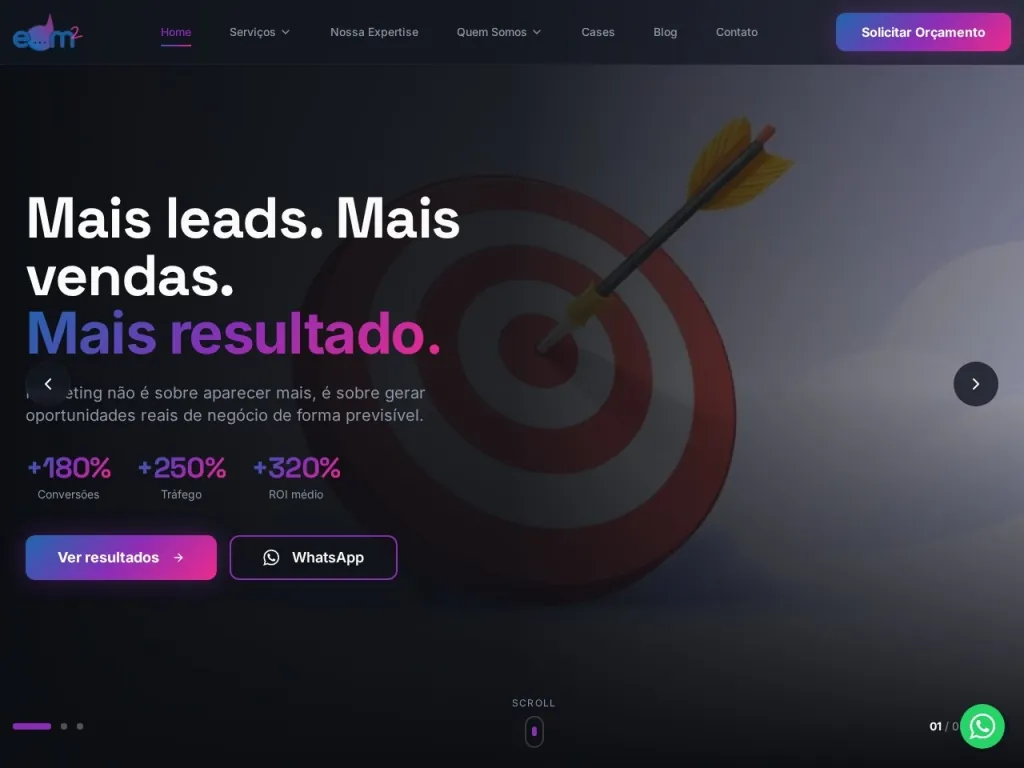 Página inicial do site de Edm2 Marketing