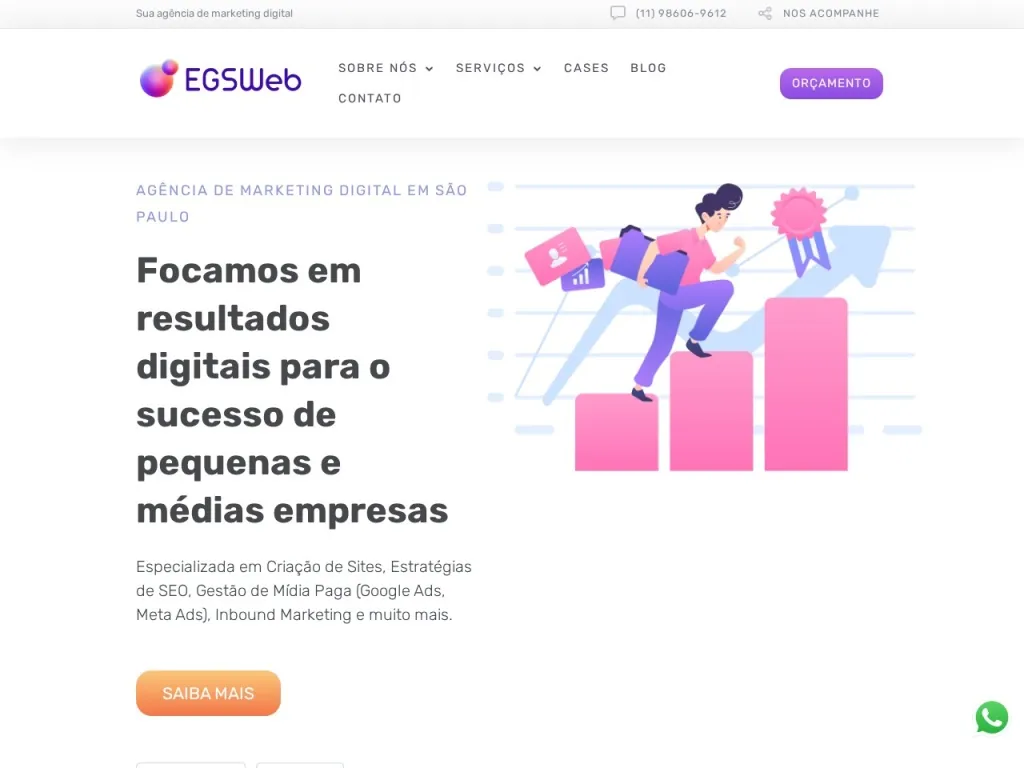 Página inicial do site de EGSWEB Soluções Online