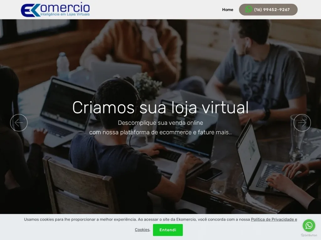Página inicial do site de Ekomercio